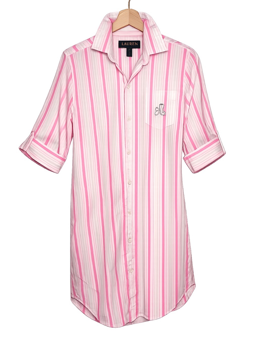 Lauren Ralph Lauren Pink Stripe Button Down Shirt Dress | Coastal Preppy Tunic - Picture 2 of 9